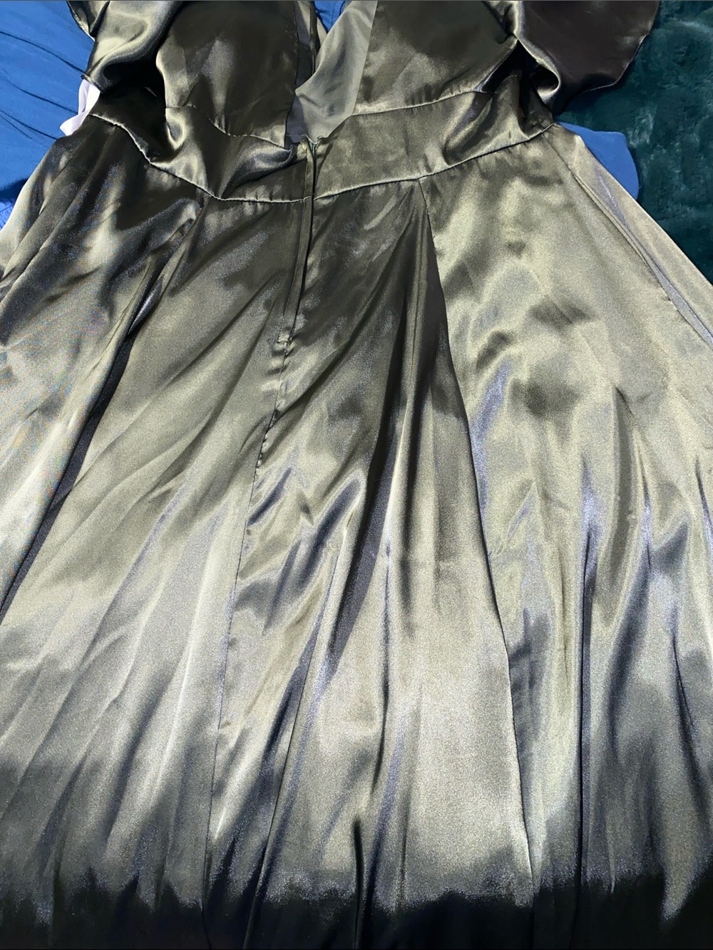 David's Bridal “Galina Signature” Olive Satin V-Neck Flutter Sleeve Maxi Dress - Picture 7 of 7